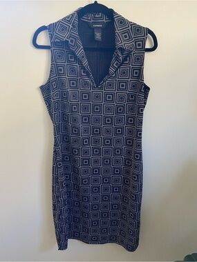 Express Black and White Mod Geometric Collared Midi Dress